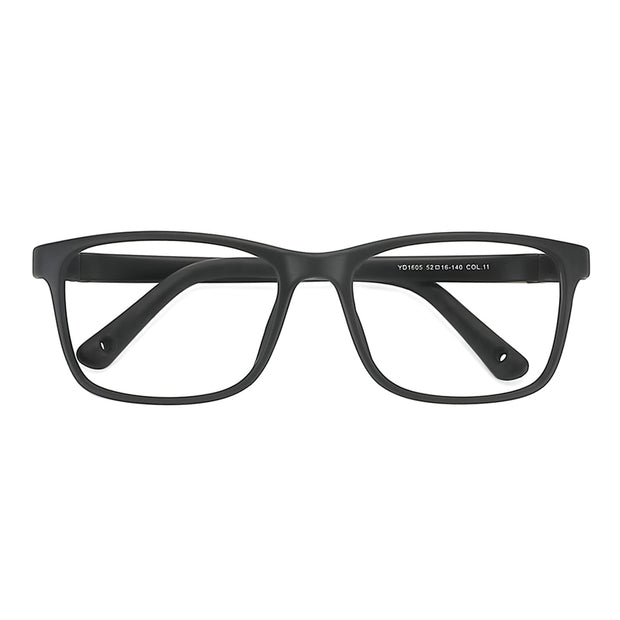 Blake eyeglass frames, black rectangular style with clear lenses (front view)