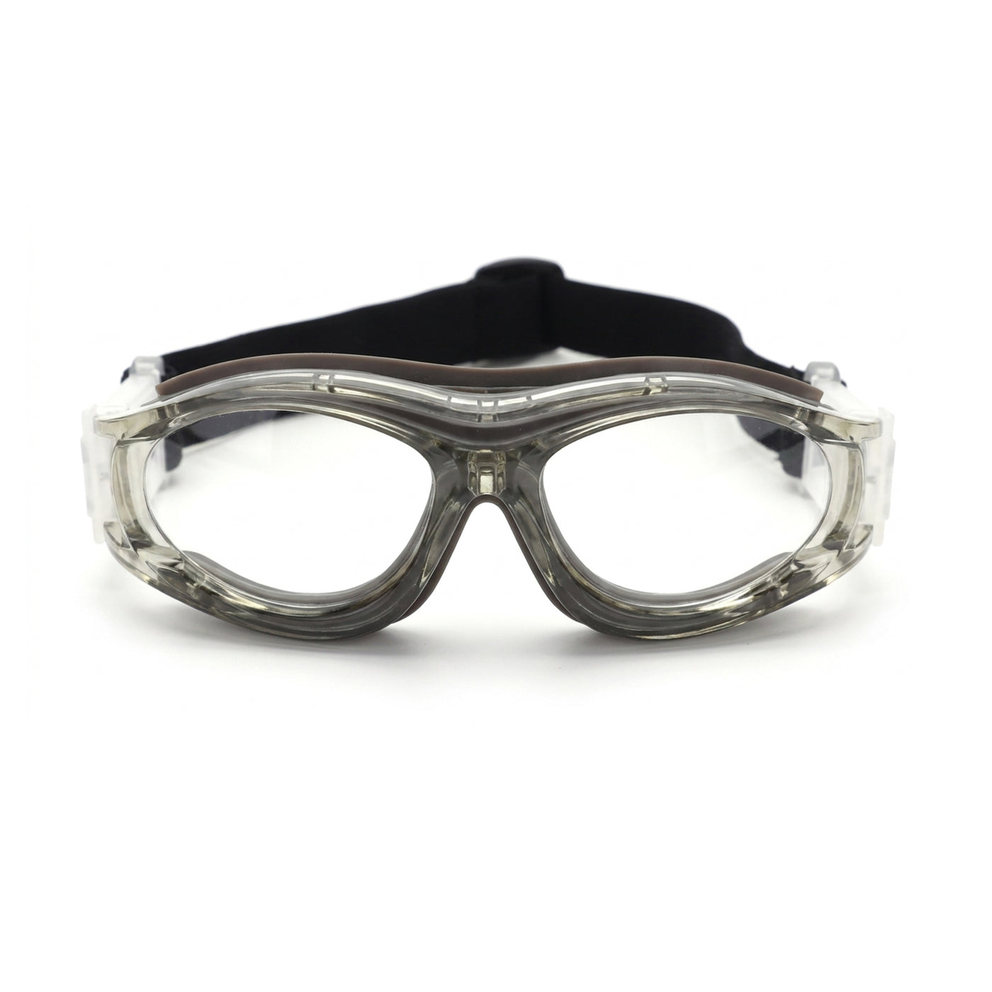 Soren safety goggles with gray marbled frame and clear protective lenses