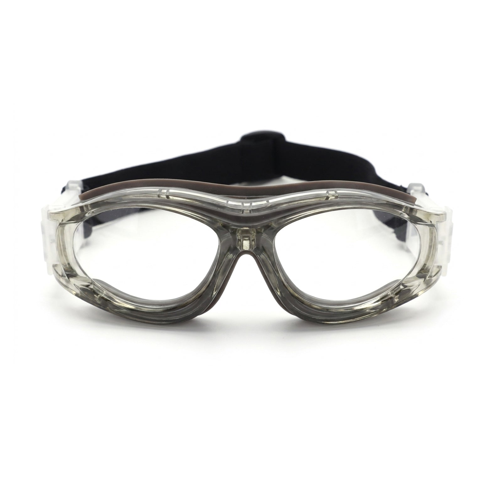 Soren safety goggles with gray marbled frame and clear protective lenses