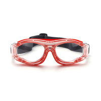 Soren safety goggles with red frame and clear protective lenses