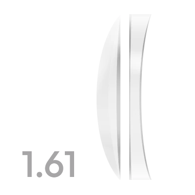 High-index eyeglass lens, clear polished edge view