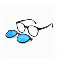 Black eyeglasses with blue clip-on lenses, 2-in-1 design