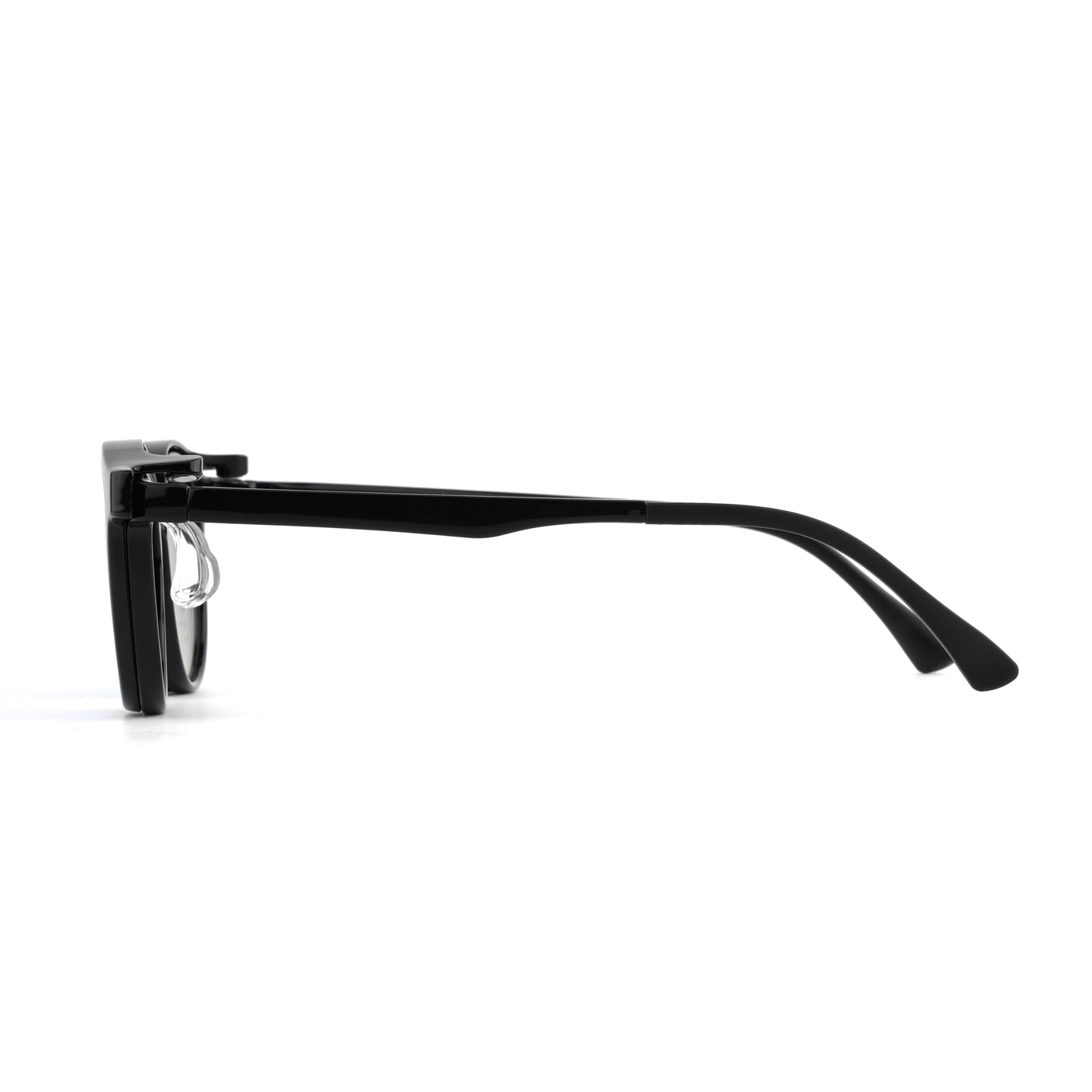 Black 2-in-1 safety eyewear with rectangular clear lens and curved side arms