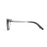 Two-in-one eyeglasses with clear lenses, transparent frame, black temple arms