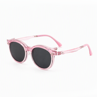 2-in-1 clip-on sunglasses, transparent pink round frames with dark tinted lenses