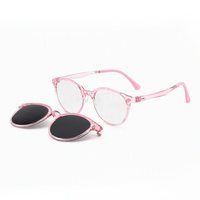 2-in-1 clip-on sunglasses set: clear round frames with dark lens clip-ons