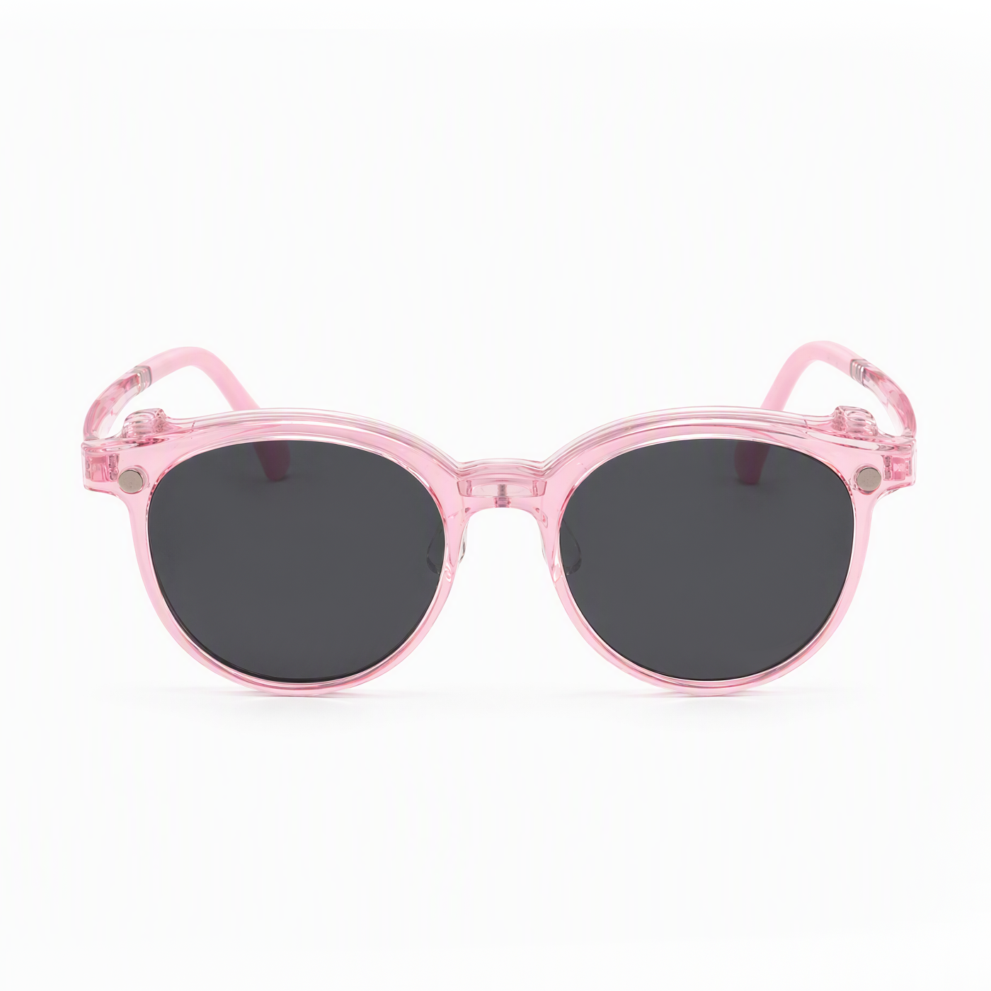 2-in-1 clip-on sunglasses, transparent pink round frames with pink tinted lenses