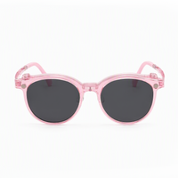 2-in-1 clip-on sunglasses, transparent pink round frames with pink tinted lenses