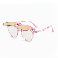 2-in-1 clip-on sunglasses with transparent pink round frame and yellow tinted lenses