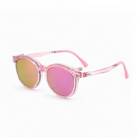 2-in-1 clip-on sunglasses with transparent pink frame and pink-tinted lenses