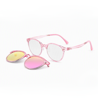 2-in-1 clip-on sunglasses set: clear round frames with yellow and pink lens clip-ons