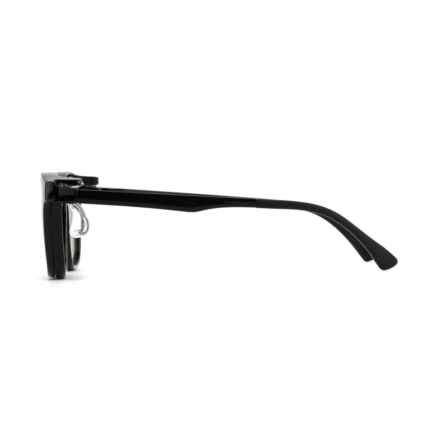 Black-framed 2-in-1 glasses with clear lens and hinged dark clip