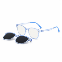 2-in-1 sunglasses with clear blue frame, dark lenses, and a second pair of dark lenses