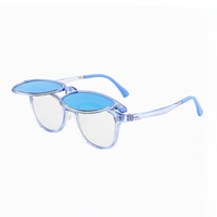 2-in-1 sunglasses, clear blue frame with light blue lenses and blue temple tips