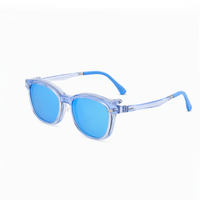 2-in-1 sunglasses, clear blue frame with blue tinted round lenses and blue temples