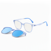 2-in-1 sunglasses with clear blue frame, blue lenses, and a second pair of blue lenses