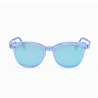2-in-1 sunglasses, transparent blue frame with light blue oval lenses, front view