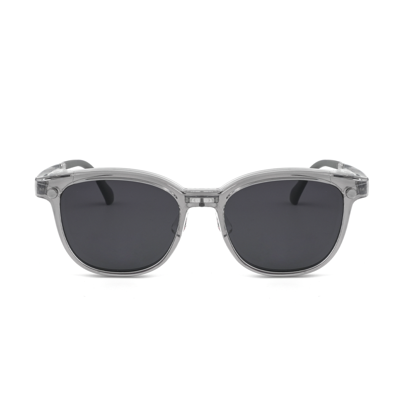 Transparent 2-in-1 glasses with dark-tinted lenses, front view