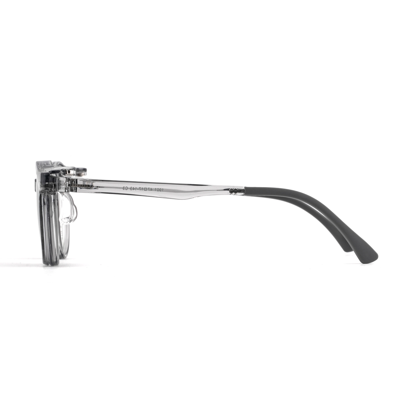 Clear 2-in-1 glasses with side temple and hinged sunglasses clip