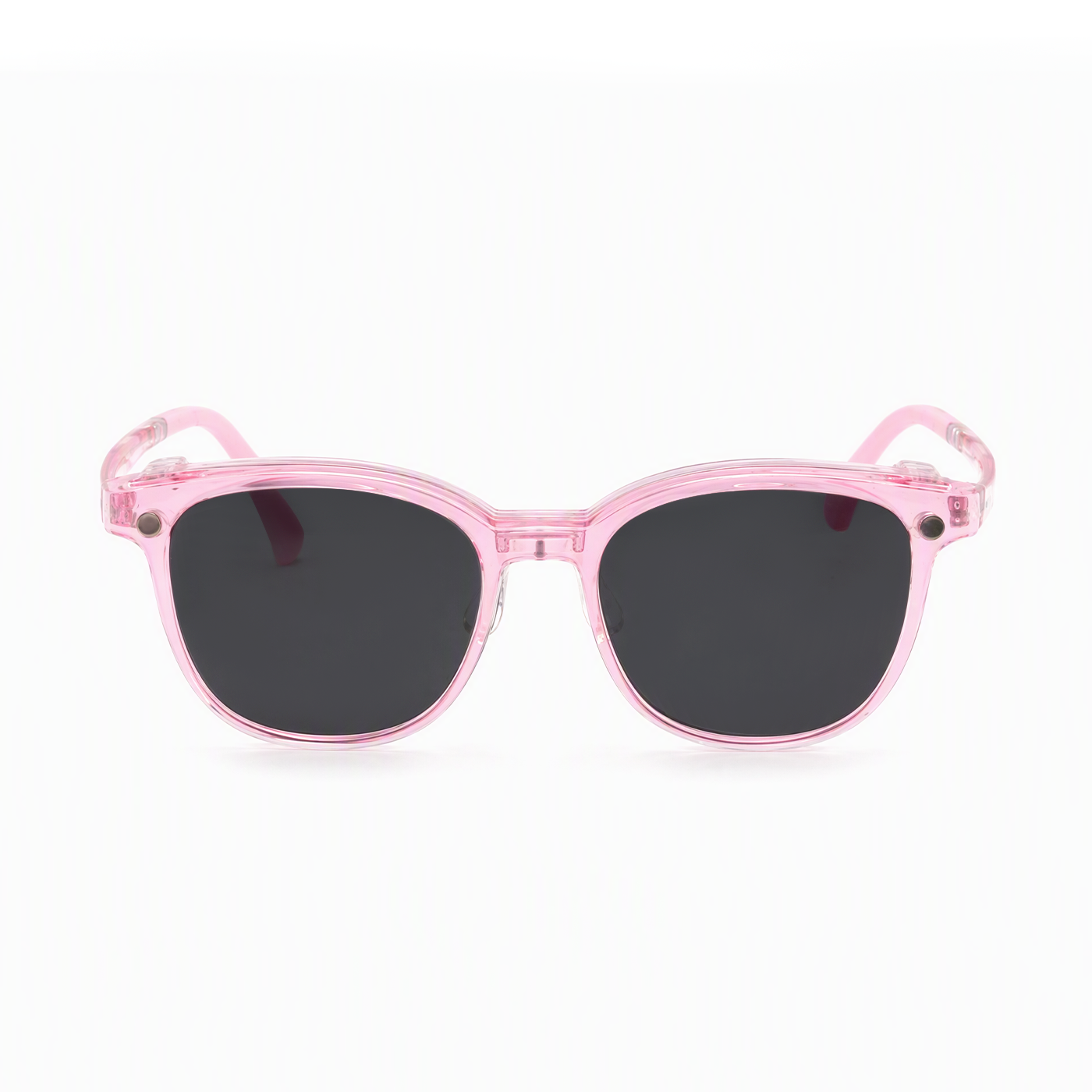 2-in-1 pink translucent sunglasses style eyeglasses with black tinted lenses