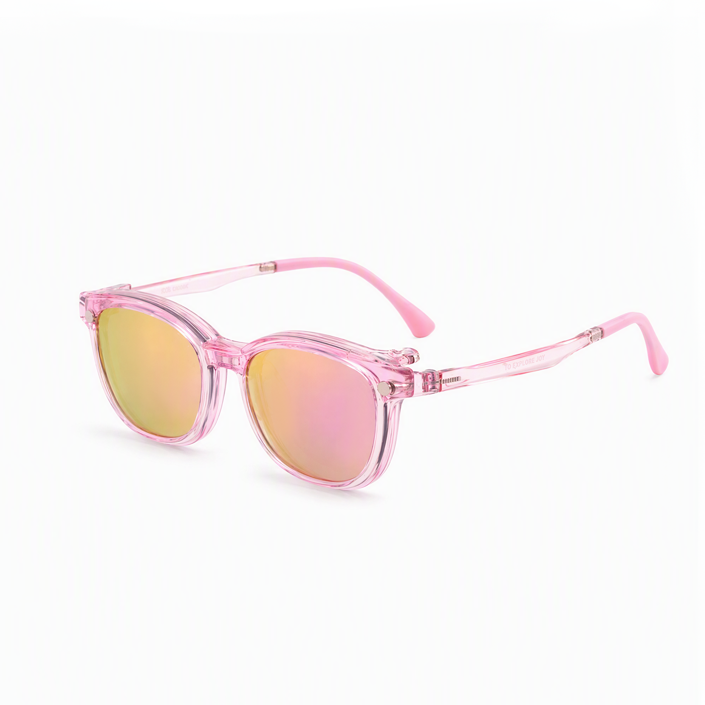 2-in-1 pink translucent eyeglasses with yellow-green tinted lenses