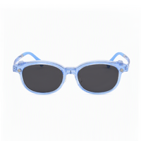 2-in-1 kids eyeglasses, transparent blue frame with dark lenses, front view