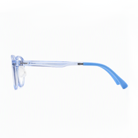 2-in-1 kids eyeglasses side view, transparent blue frame with clear lens
