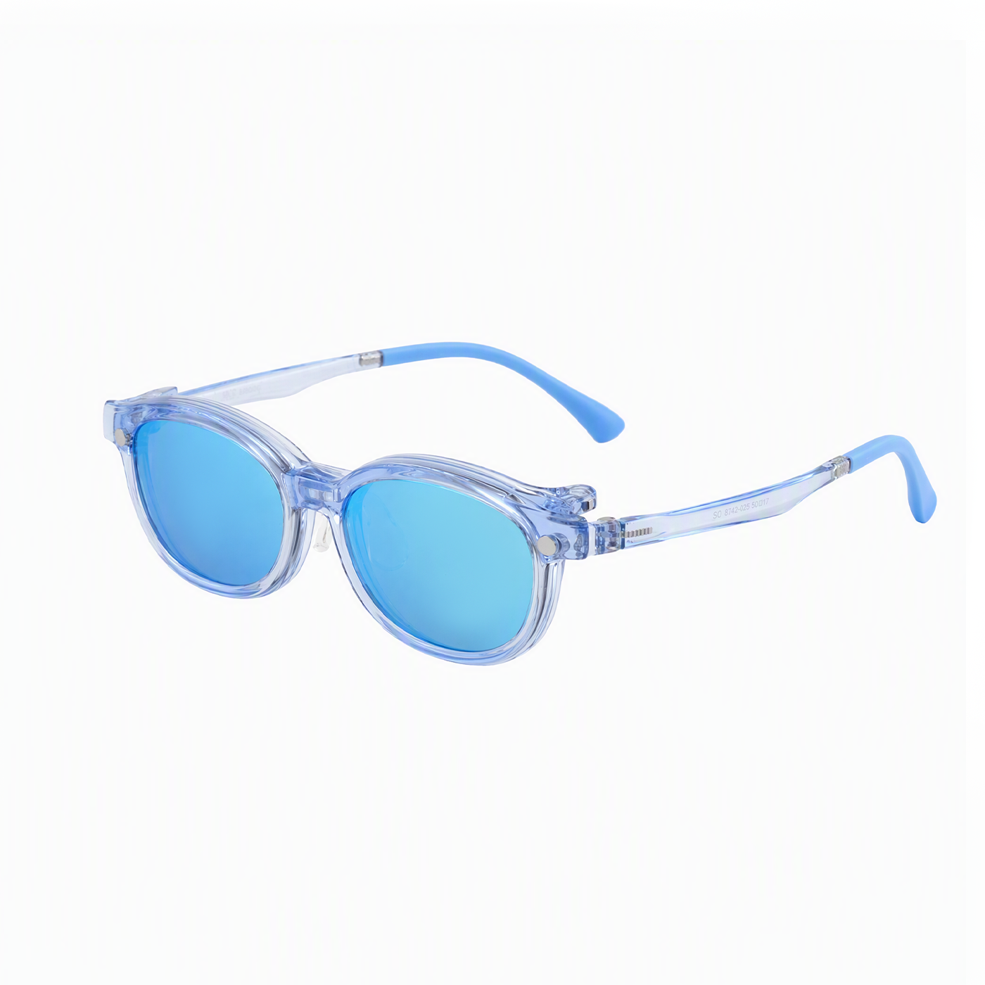 2-in-1 kids eyeglasses, transparent blue frame with light blue tinted lenses