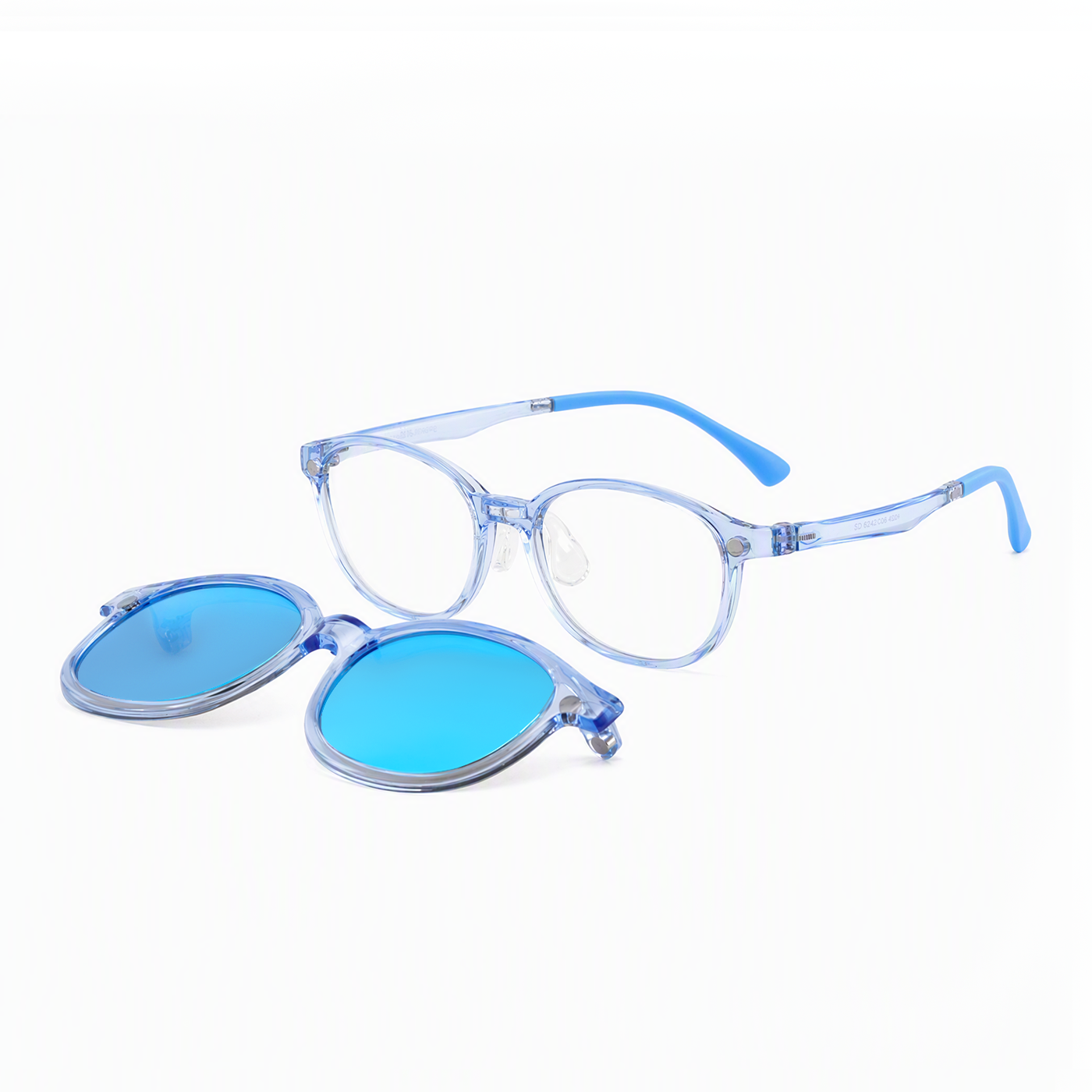 2-in-1 kids eyeglasses set, transparent blue frame with light blue and clear lenses