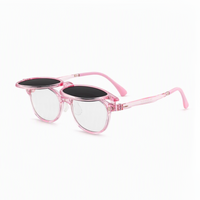 Archie 2-in-1 clip-on sunglasses, transparent pink frame with dark lenses