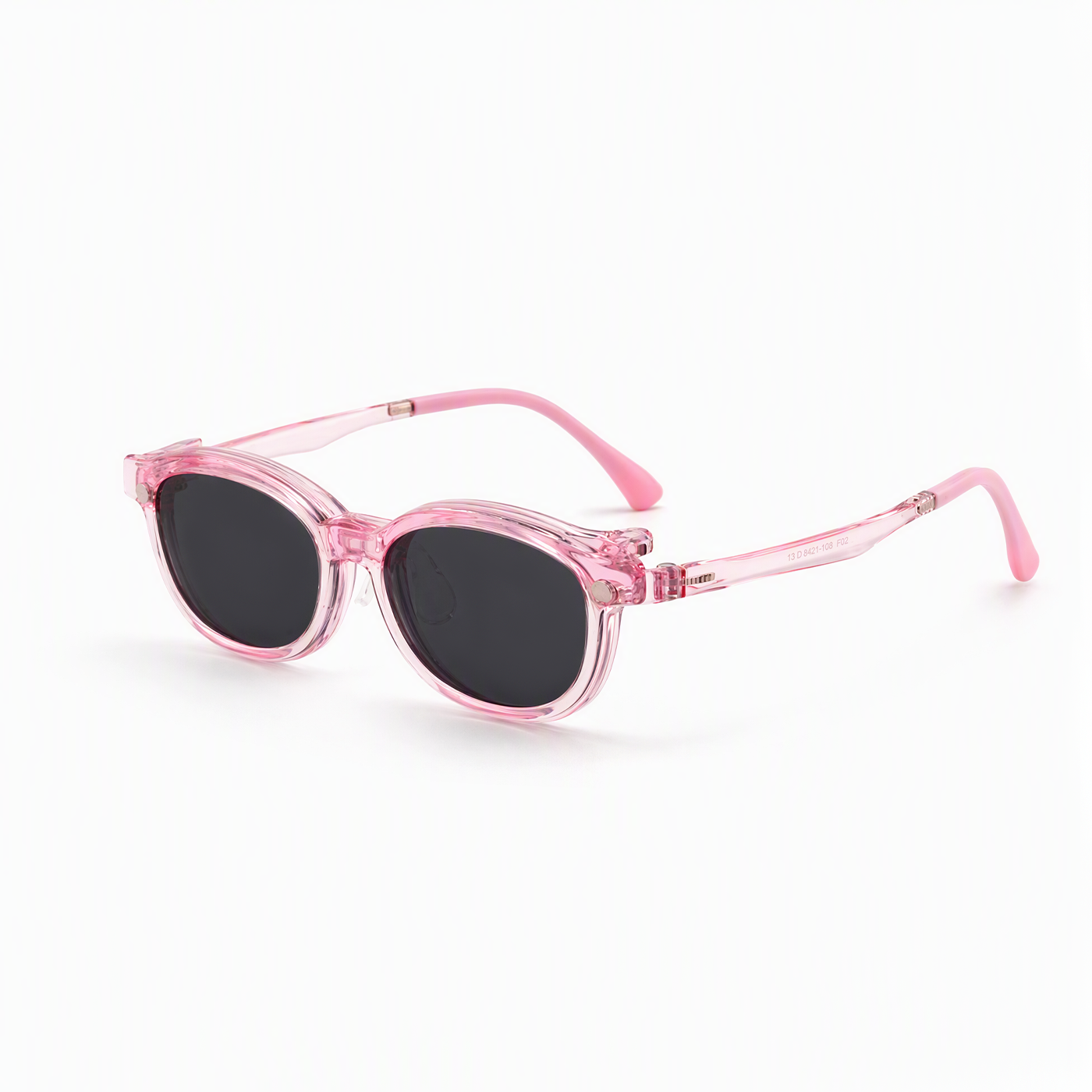 Archie 2-in-1 clip-on sunglasses, transparent pink frame with black lenses