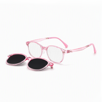 Archie 2-in-1 sunglasses set, transparent pink frame with clear lenses and dark clips