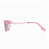 Archie 2-in-1 clip-on sunglasses, transparent pink frame side view with lens mount