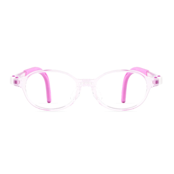 Lane eyeglasses with pink plastic frame and clear lenses
