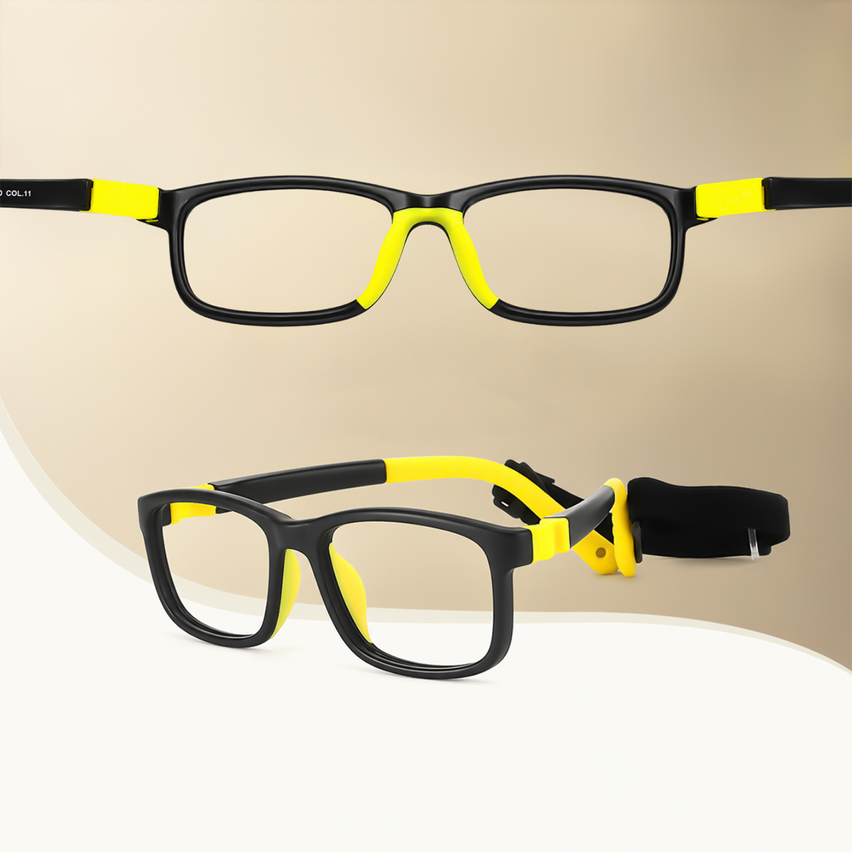 Bailey eyeglasses with black frames and neon yellow accents