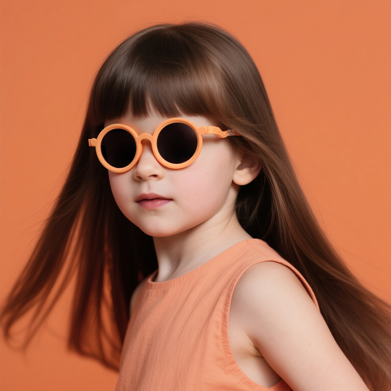Zest kids sunglasses in Orange, worn by a child