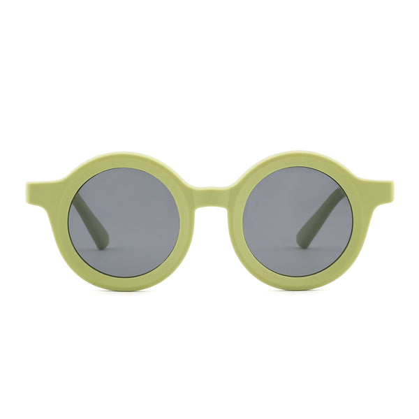 Light green round sunglasses with dark gray lenses and center bridge