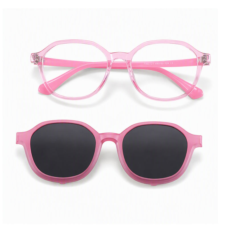 Rocket (2-in-1) Pink kids magnetic clip-on prescription sunglasses