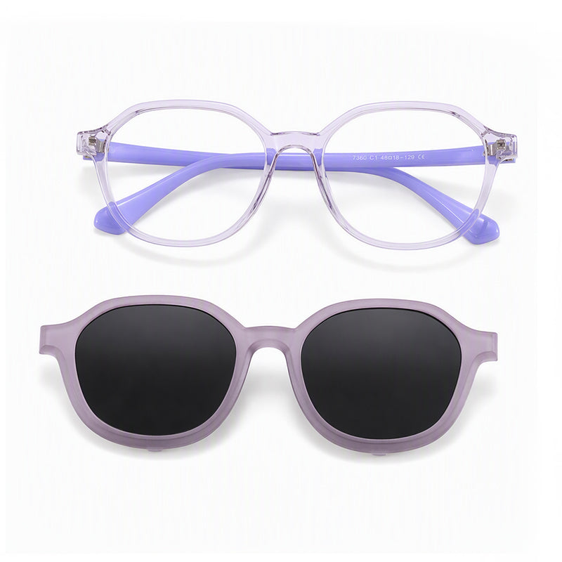 Rocket (2-in-1) Purple kids magnetic clip-on prescription sunglasses