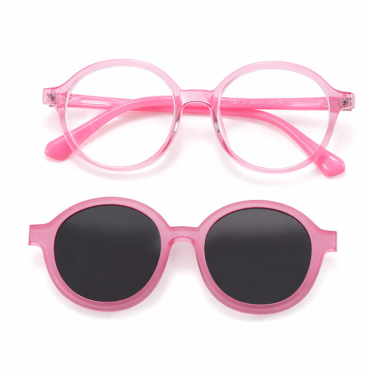 Racer (2-in-1) Pink kids magnetic clip-on prescription sunglasses