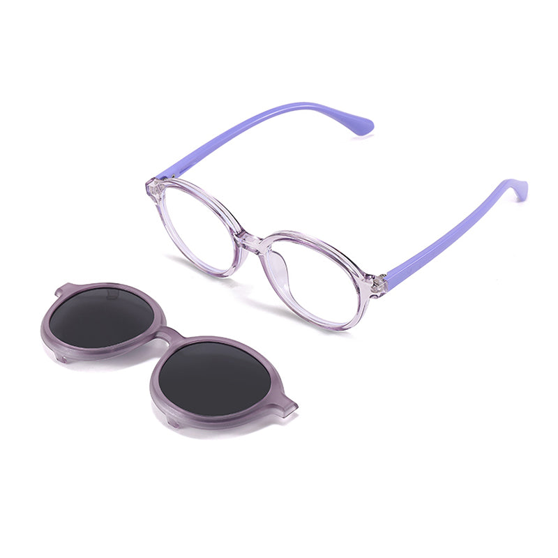 Racer (2-in-1) Purple kids magnetic clip-on prescription sunglasses