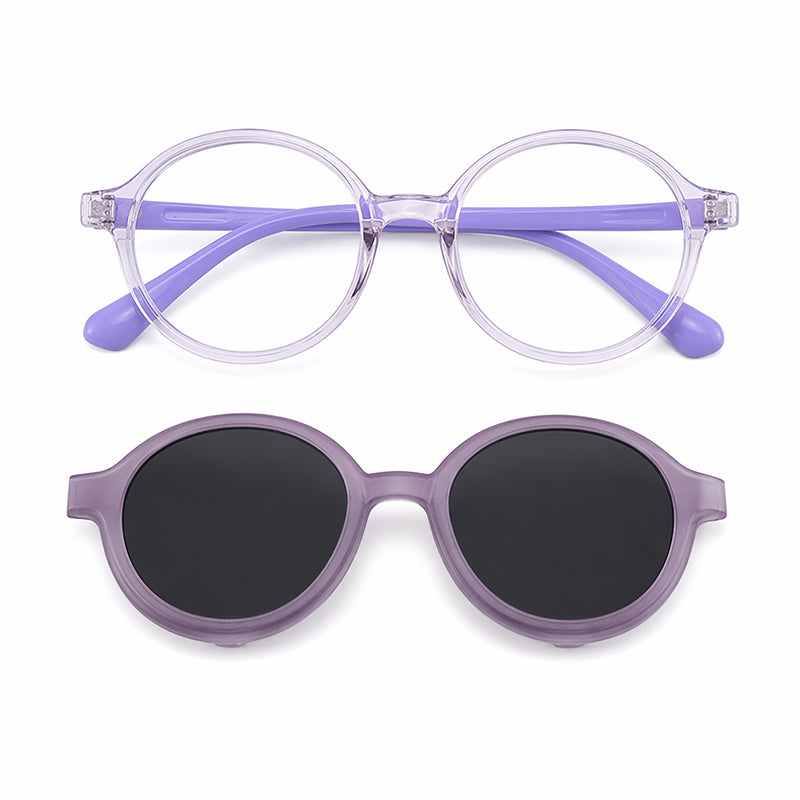 Racer (2-in-1) Purple kids magnetic clip-on prescription sunglasses