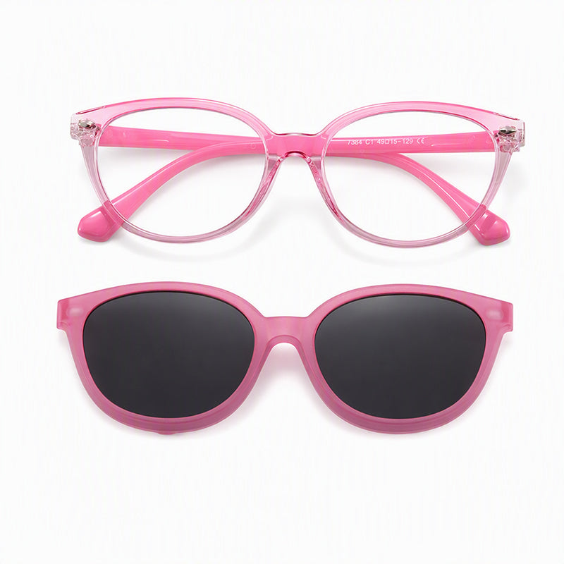 Chase (2-in-1) Pink kids magnetic clip-on prescription sunglasses