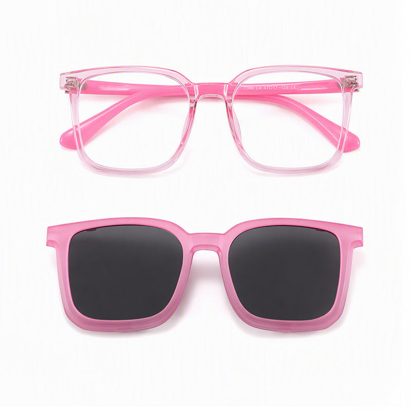 Ryder (2-in-1) Pink kids magnetic clip-on prescription sunglasses