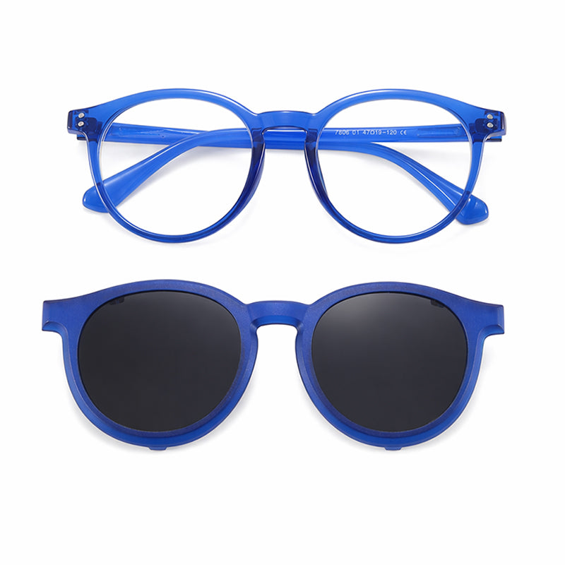 Finn (2-in-1) Blue kids magnetic clip-on prescription sunglasses