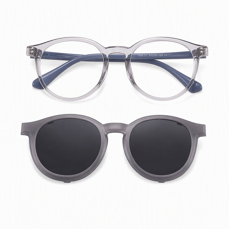 Finn (2-in-1) Gray kids magnetic clip-on prescription sunglasses