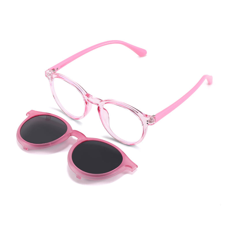 Finn (2-in-1) Pink kids magnetic clip-on prescription sunglasses