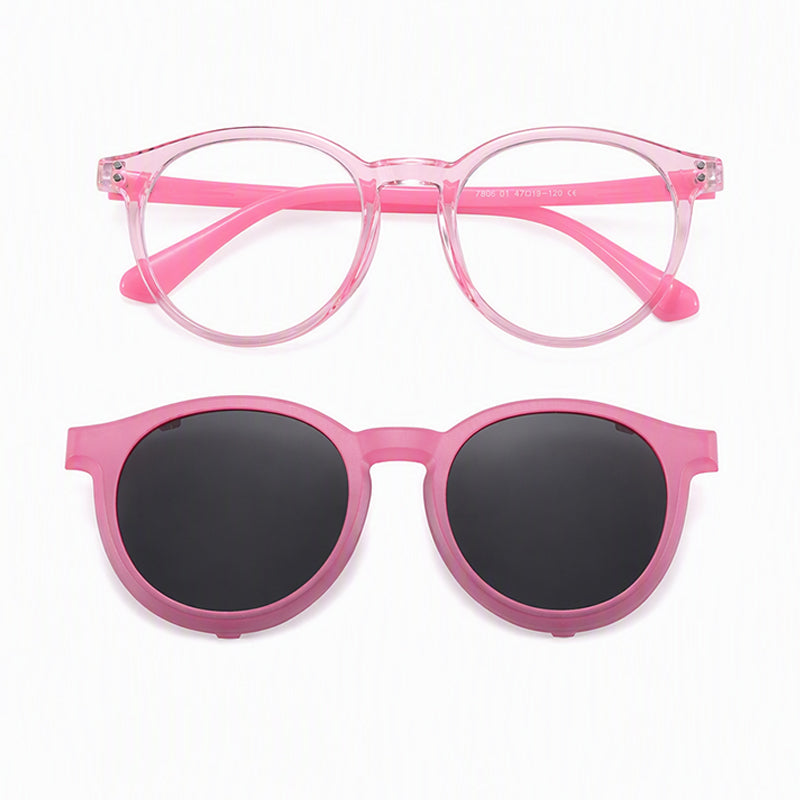 Finn (2-in-1) Pink kids magnetic clip-on prescription sunglasses