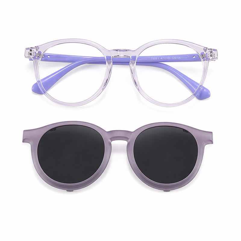 Finn (2-in-1) Purple kids magnetic clip-on prescription sunglasses