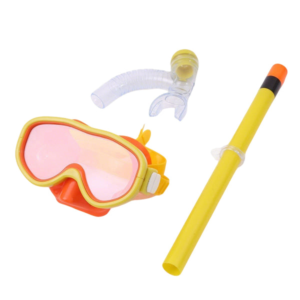Swim goggles and snorkel set, yellow goggles with clear lenses and yellow snorkel tube